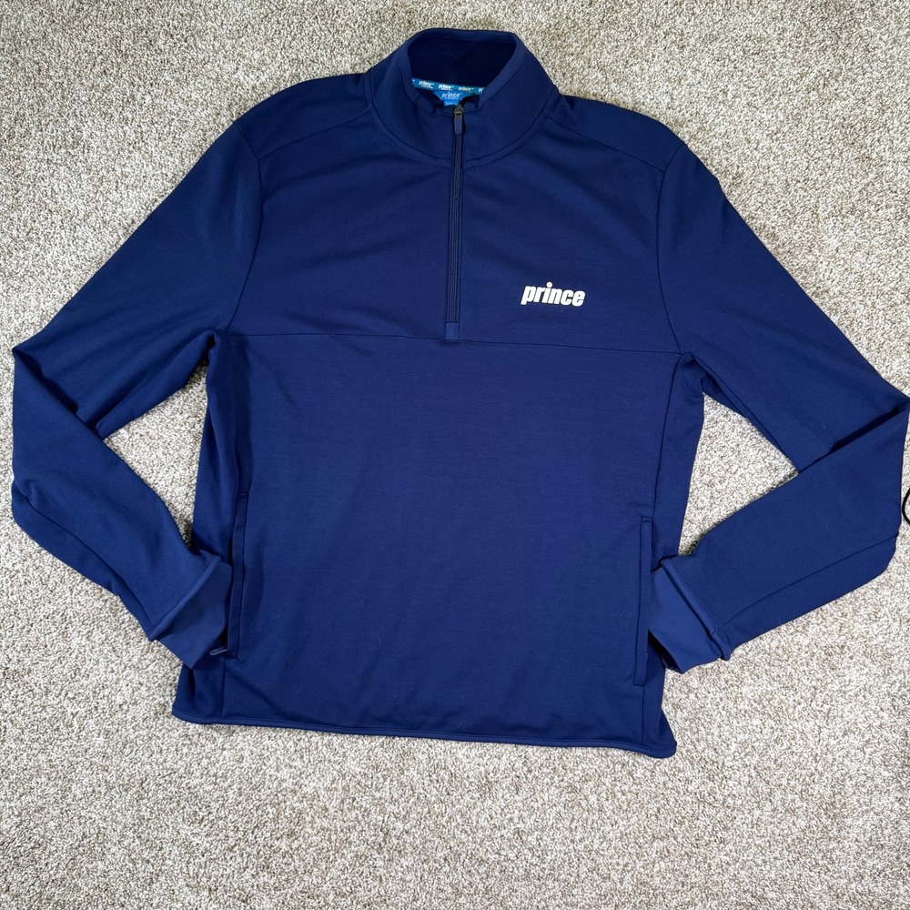 Prince Pickleball Mens Size L Navy Blue 1/4 Zip Thumbhole Pullover Athletic Top